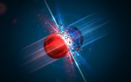 Red,And,Blue,Particles,Collision.,Vector,Illustration.,Atom,Fusion,,Explosion